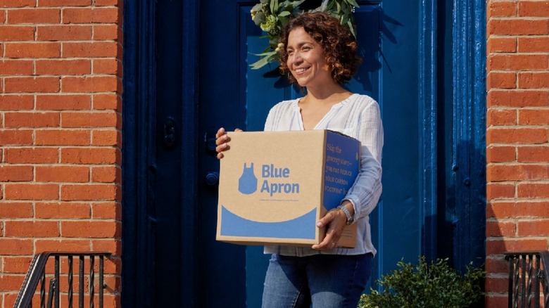 Blue Apron box on a counter