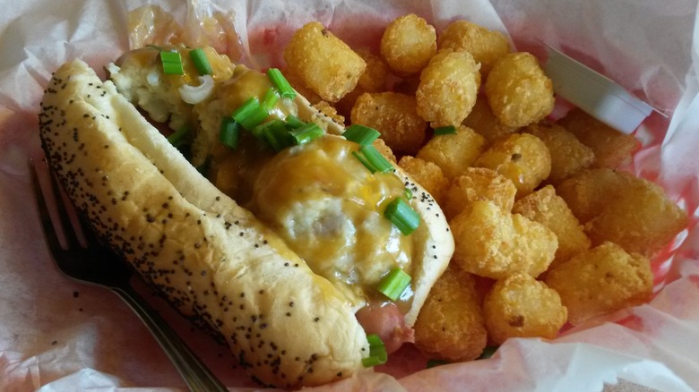 Mashed potatoes on hot dog