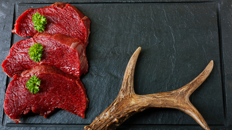 Venison steaks with antler