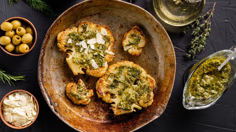 Cauliflower steaks with green sauce