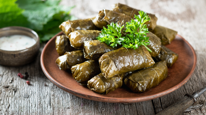 Pile of stuffed grape leaves