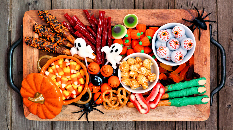 halloween board full of candies 