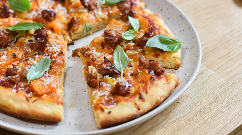 sausage pizza with sweet potato