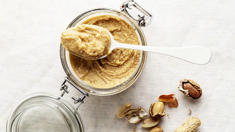 Homemade peanut butter in jar