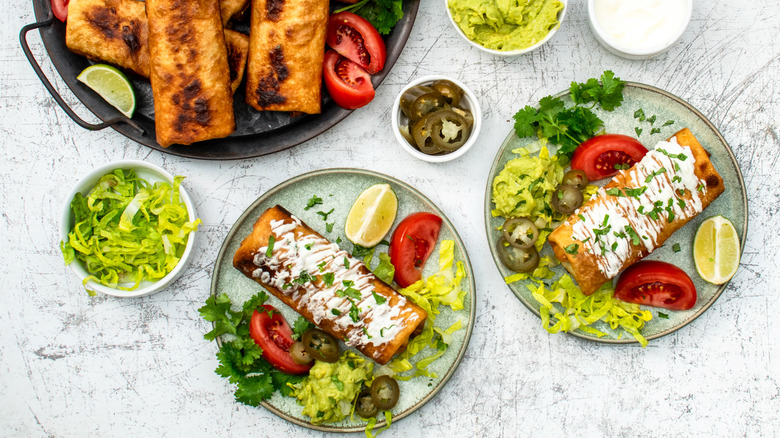 Vegetarian chimichangas on plates