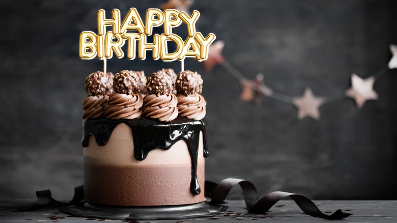 Chocolate birthday cake with fudge