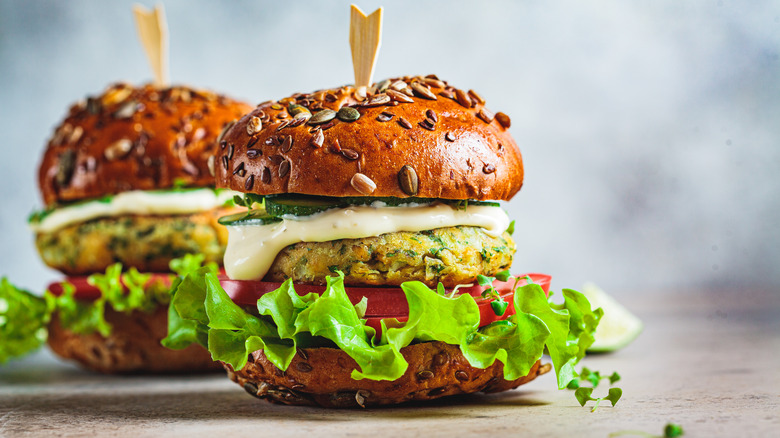 Veggie burgers on seeded buns