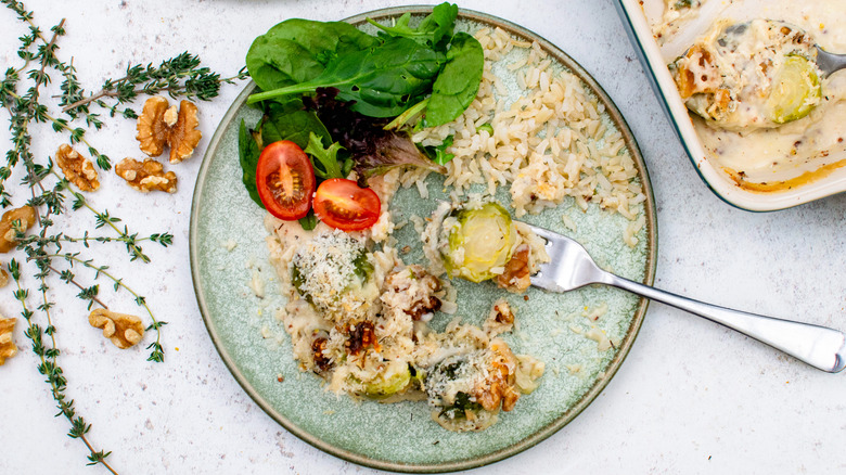 Brussels Sprouts Gratin with fork