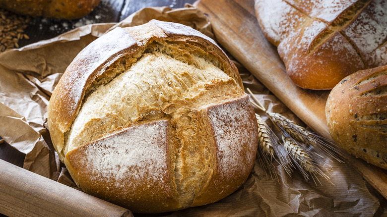 rustic bread displayed on paper