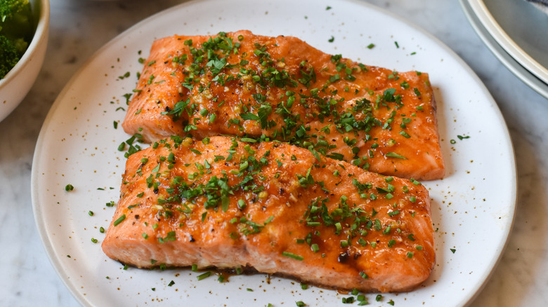 honey citrus salmon on plate