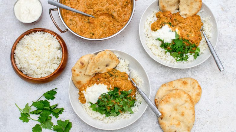 Lentil Curry with cauliflower rice served