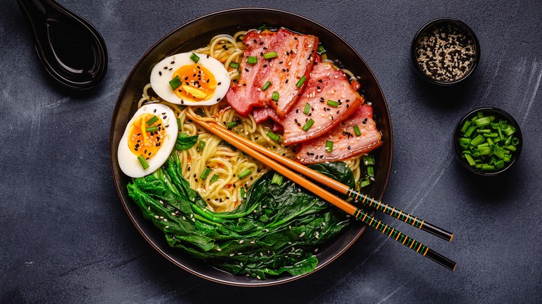 bowl of ramen dark background