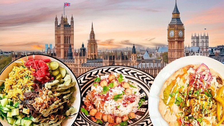 vegetarian food, London backdrop