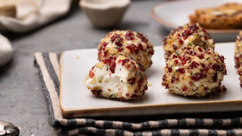 goat cheese balls on platter