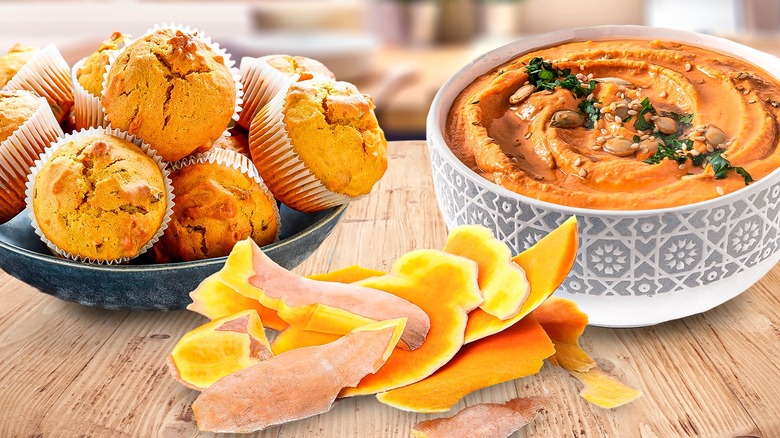 Pumpkin peels, muffins, and hummus