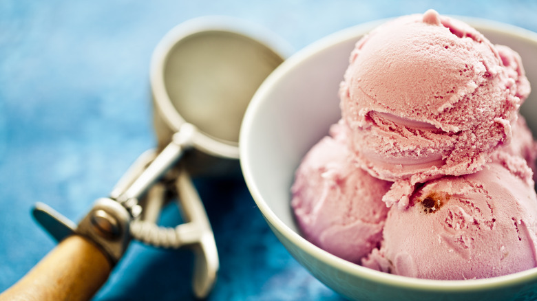 strawberry ice cream served in bowl