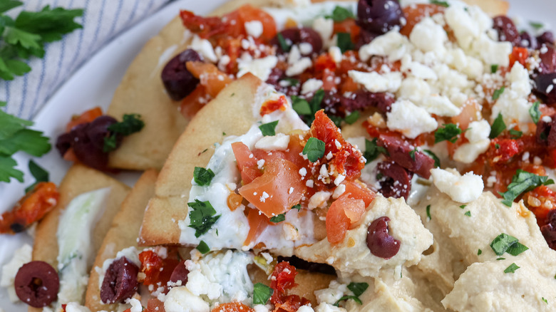 Mediterranean nachos on a plate