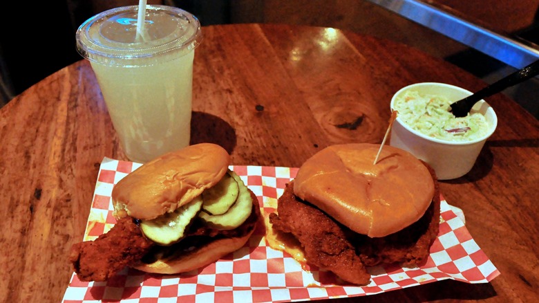 Two hot chicken sandwiches