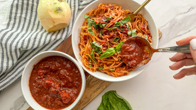 bowl of pasta with sauce