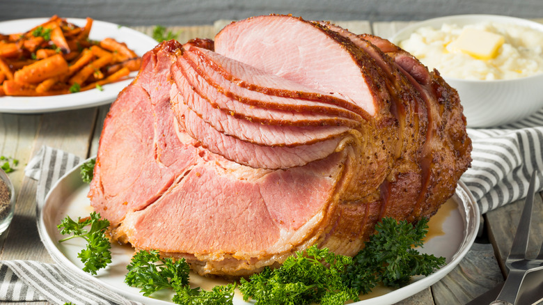 Easter ham on platter