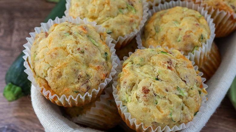 cheesy zucchini muffins in basket