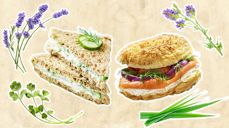 Sandwiches and fresh herbs