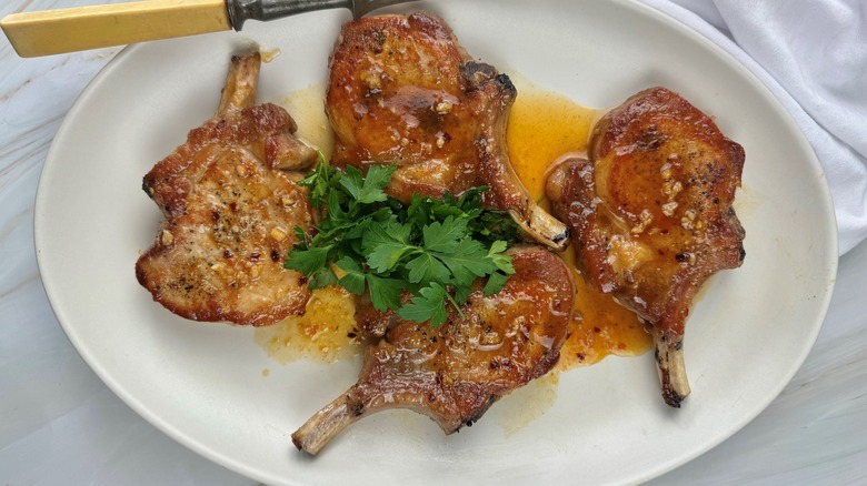 pork chops on white plate