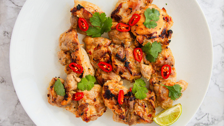 Lemongrass chicken with chili and cilantro and lime