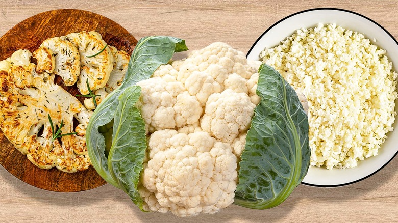 Raw cauliflower on table