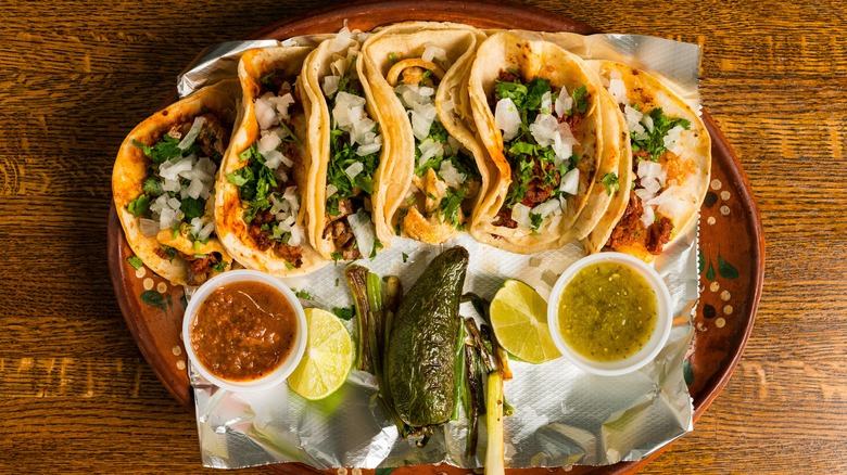 Assorted tacos on a platter