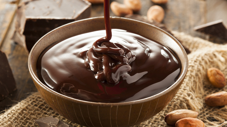 hot fudge poured into bowl