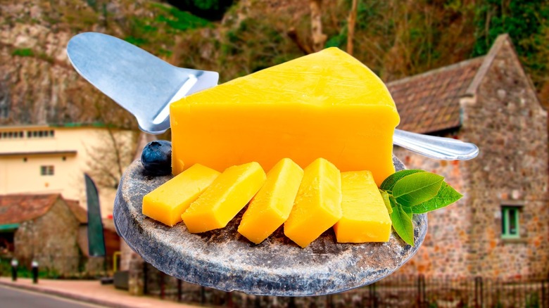 cheddar superimposed over village houses