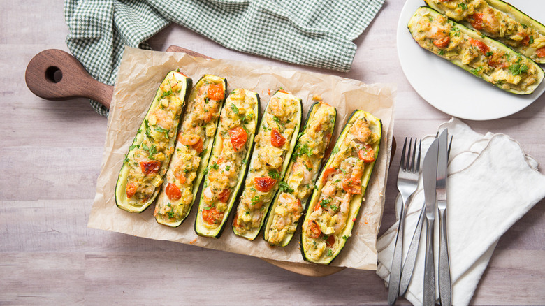 stuffed zucchini boats on table