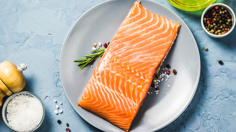 overhead photo of skinless salmon on plate