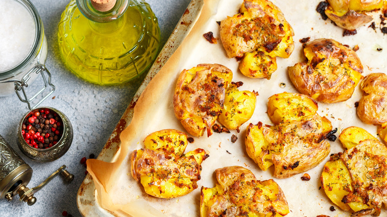 smashed potatoes and seasonings