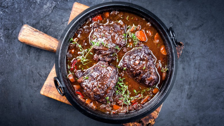 braised beef in pan