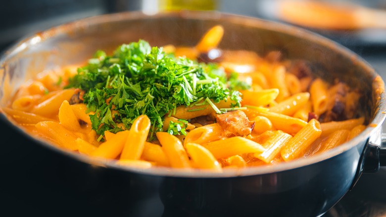 vodka sauce pasta in a pan