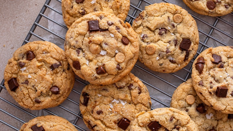 Chocolate chip cookies on a rack