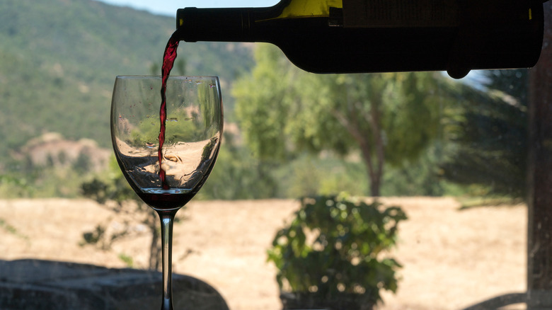 pouring Carménère into glass