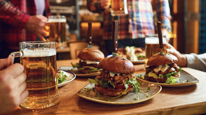 Burgers at a sports bar