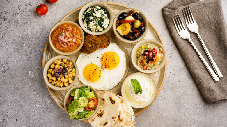 Typical Lebanese breakfast spread