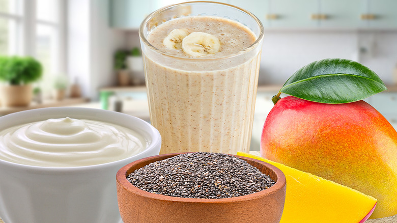 Yogurt, chia, mango, and smoothie