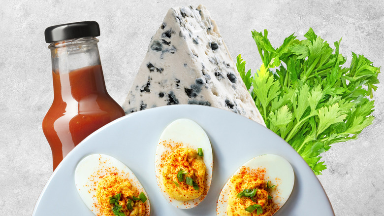 deviled eggs and Buffalo sauce