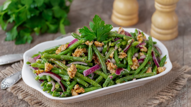 Green bean salad in bowl