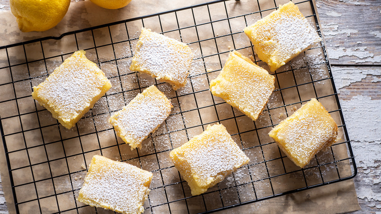 Lemon bars on a cooling rack