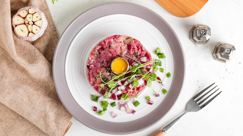 Steak tartare on plate