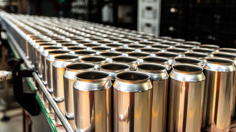 canned water on factory line