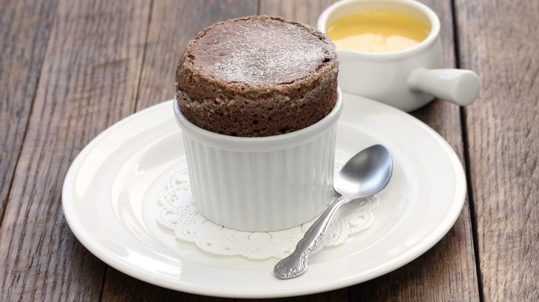 Chocolate soufflé with sauce