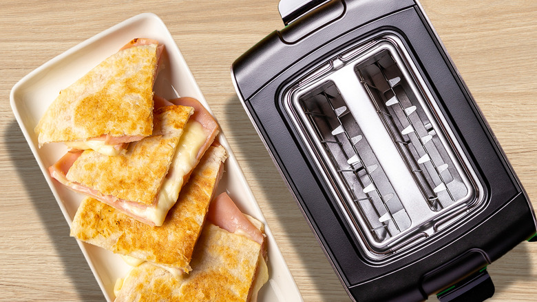 quesadilla next to toaster