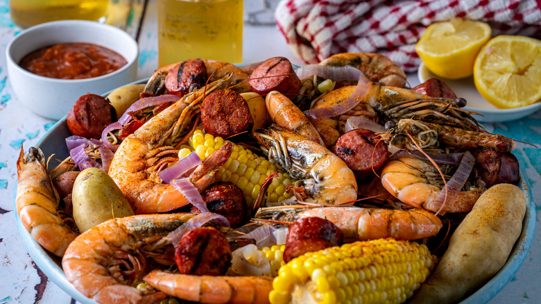 Seafood boil on plate